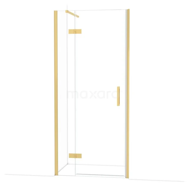 Glass shower door with gold finish, modern design, ideal for a stylish and luxurious bathroom.