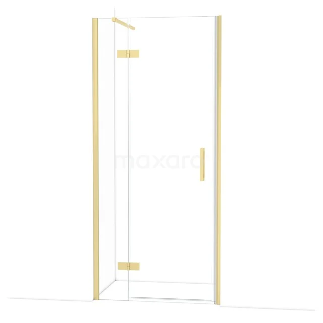 Diamond Douchedeur | 90 cm Lichtgoud Helder glas Draaideur DDB21362110LG Glazen douchedeur met goudkleurig frame en scharnieren, luxe badkamerdesign.