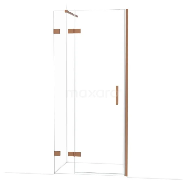 Diamond Douchedeur | 90 cm Koper Helder glas Draaideur DDB21362120KP Glazen douchedeur met hoekopstelling, bronskleurige details en strak design, ideaal voor een moderne badkamer.