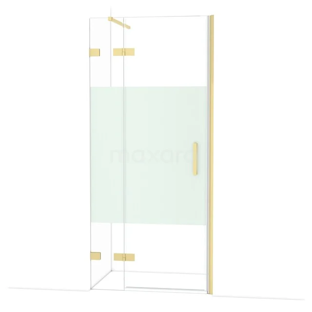 Diamond Douchedeur | 90 cm Lichtgoud Helder met matte strook Draaideur DDB21362123LG Glazen douchewand met goudkleurige details en matglas, ideaal voor stijlvolle badkamerinrichting.