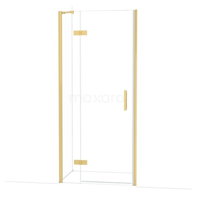Diamond Douchedeur | 90 cm Goud Helder glas Draaideur DDB21362210GG Douchedeur met goudkleurig frame en handgreep, glazen uitvoering, stijlvol design voor een moderne badkamer.