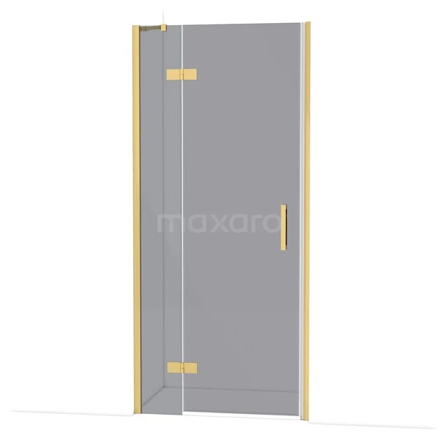 Diamond Shower door | 90 cm Gold Smoke glass Pivot door DDB21362211GG Glazen douchedeur met goudkleurige scharnieren en handgreep, geschikt voor moderne badkamers. Rechte vorm, minimalistisch design.