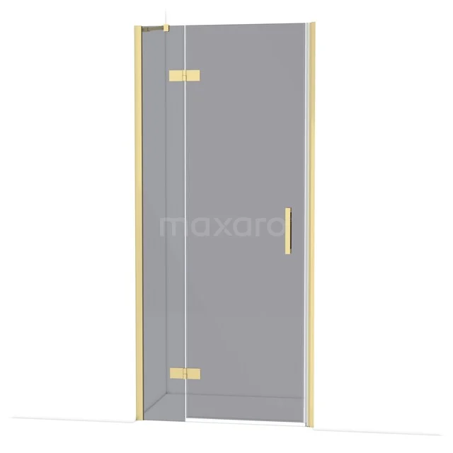 Diamond Douchedeur | 90 cm Lichtgoud Rookglas Draaideur DDB21362211LG Glazen douchedeur met goudkleurige scharnieren en handgreep, ideaal voor een moderne badkamerstijl.