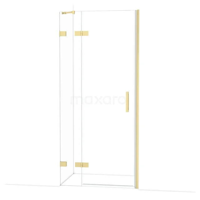 Diamond Shower door | 90 cm Light gold Clear glass Pivot door DDB21362220LG Glazen douchedeur met goudkleurige scharnieren en handgreep, strak design, ideaal voor een moderne badkamerstijl.