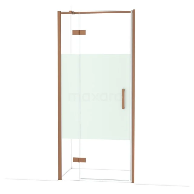 Duschtür Eckanordnung mit kupferfarbenem Rahmen, Glasplatten und modernem Finish, ideal für ein stilvolles Badezimmer.