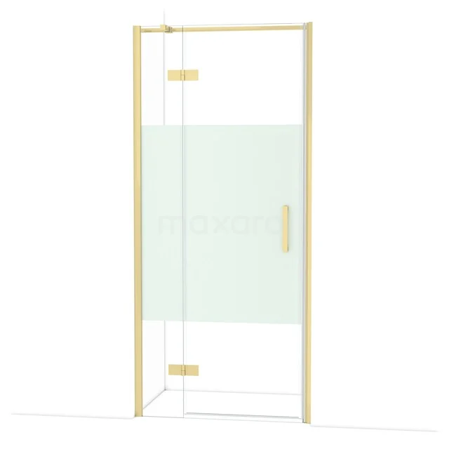Diamond Shower door | 90 cm Light gold Clear with matt strip Pivot door DDB21362313LG Glazen douchewand met matgouden frame, rechthoekig ontwerp met minimalistisch design, ideaal voor een moderne badkamer.
