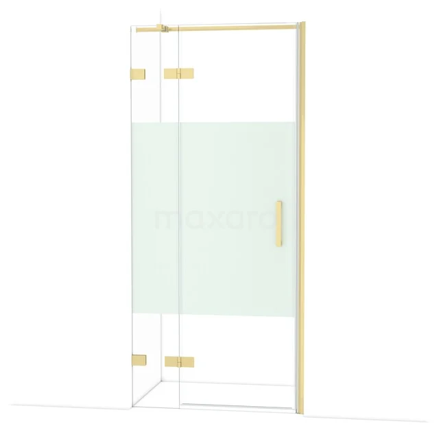 Diamond Shower door | 90 cm Light gold Clear with matt strip Pivot door DDB21362323LG Douchedeur met mat glazen paneel, goudkleurige details en draaideur, ideaal voor een moderne badkamerstijl.