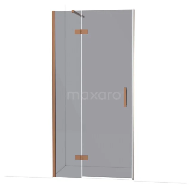 Diamond Shower door | 100 cm Copper Smoke glass Pivot door DDB21461111KP Glazen douchedeur met bronzen scharnieren en handgreep, moderne vormgeving voor een stijlvolle badkamer.