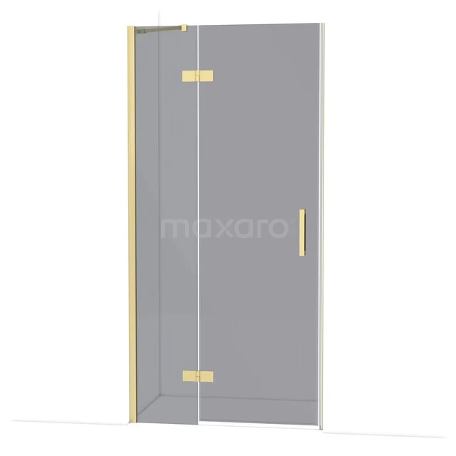 Diamond Douchedeur | 100 cm Lichtgoud Rookglas Draaideur DDB21461211LG Glazen douchedeur met gouden scharnieren en handgreep, modern badkamerdesign, helder glas met strakke afwerking.