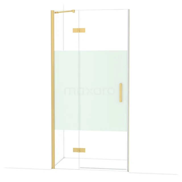 Diamond Shower door | 100 cm Gold Clear with matt strip Pivot door DDB21461213GG Glazen douchedeur met goudkleurig frame en mat paneel, ideaal voor luxe badkamerinrichting.