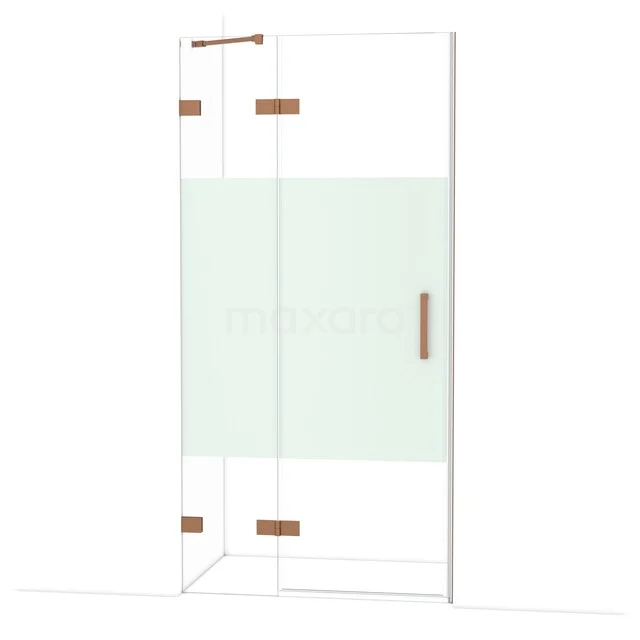 Diamond Duschtür | 100 cm Kupfer Klar mit matter Streifen Drehtür DDB21461223KP Glas Duschkabine mit Matt Weißer Streifen, Kupfer Scharnieren und Haltegriff, modernes Design für stilvolle Bäder.