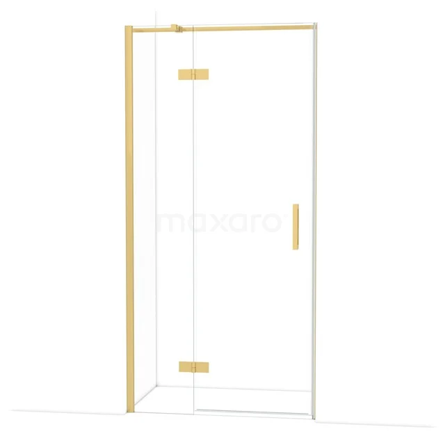 Glazen douchedeur met gouden afwerking, strak design, ideaal voor een moderne badkamer.