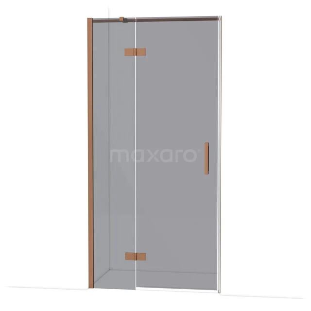 Diamond Douchedeur | 100 cm Koper Rookglas Draaideur DDB21461311KP Douchedeur met koperkleurige accenten, helder glas en scharnieren, stijlvolle toevoeging aan een moderne badkamer.
