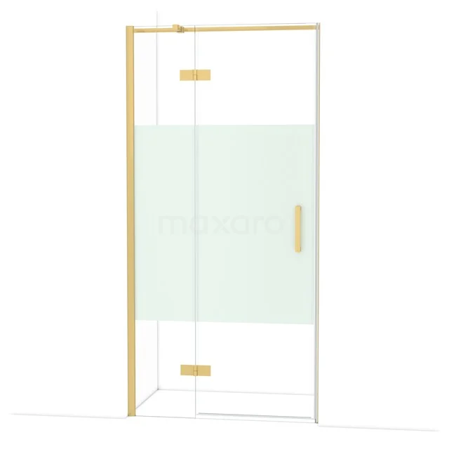 Diamond Shower door | 100 cm Gold Clear with matt strip Pivot door DDB21461313GG Glazen douchedeur met goudkleurig frame en scharnieren, modern design; ideaal voor een stijlvolle badkamerinrichting.