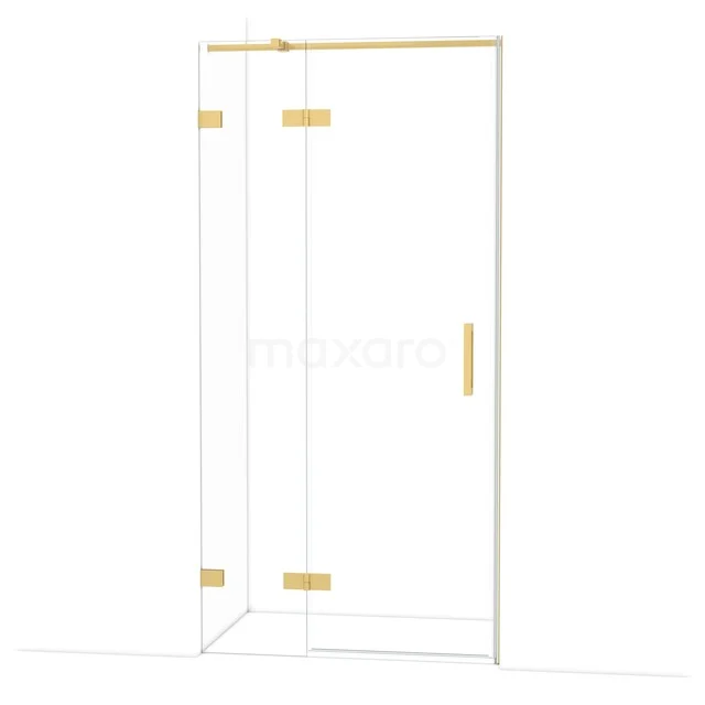 Glazen douchecabine met goudkleurige accenten, strak design voor moderne badkamers.