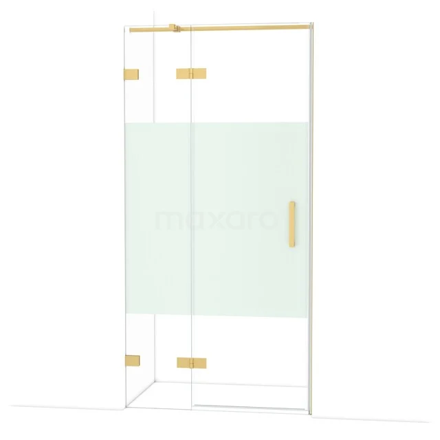 Diamond Shower door | 100 cm Gold Clear with matt strip Pivot door DDB21461323GG Douchecabine met goudkleurige accenten, glasdeur en mat glazen paneel, perfect voor een luxe badkamerstijl.