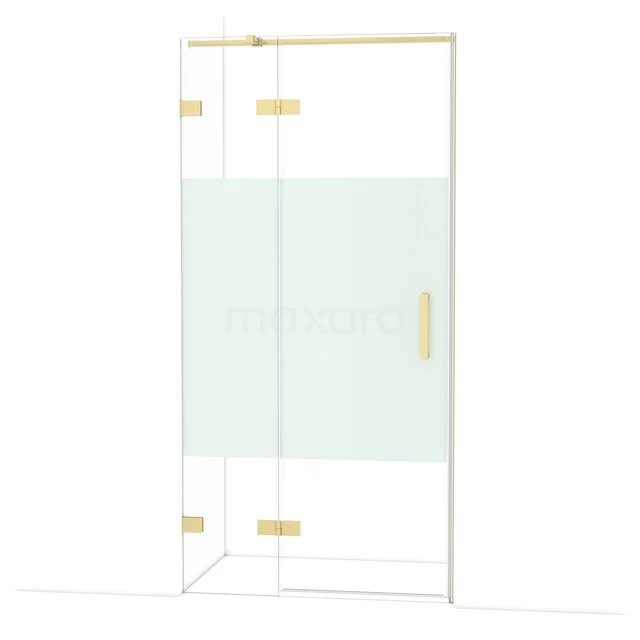 Diamond Shower door | 100 cm Light gold Clear with matt strip Pivot door DDB21461323LG Glazen douchecabine met mat witte sectie, goudkleurige afwerking en modern design, ideaal voor een stijlvolle badkamer.