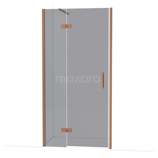 Diamond Douchedeur | 100 cm Koper Rookglas Draaideur DDB21462111KP Glazen douchedeur met koperkleurige scharnieren en handgreep, perfect voor een moderne badkamerstijl.