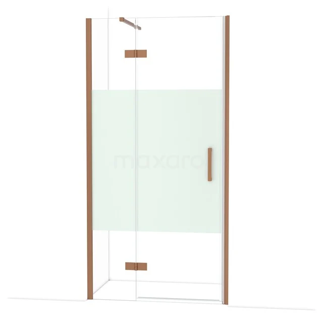 Diamond Douchedeur | 100 cm Koper Helder met matte strook Draaideur DDB21462113KP Douchecabine met transparant glas, koperkleurige accenten en minimalistisch ontwerp, ideaal voor een stijlvolle badkamer.