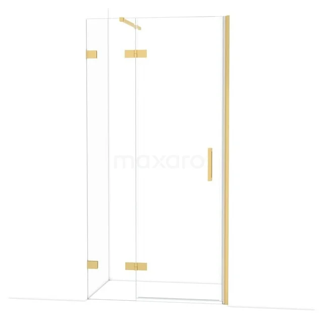 Diamond Douchedeur | 100 cm Goud Helder glas Draaideur DDB21462120GG Glazen douchedeur met hoek en gouden scharnieren, ideaal voor een moderne badkamer inrichting.