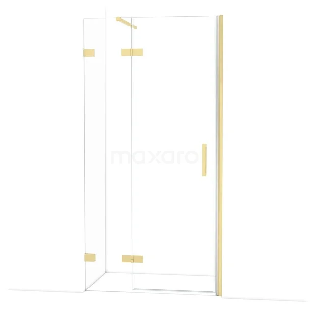 Diamond Douchedeur | 100 cm Lichtgoud Helder glas Draaideur DDB21462120LG Glazen douchecabine met gouden scharnieren, minimalistisch design, perfect voor een luxe badkamerinterieur.