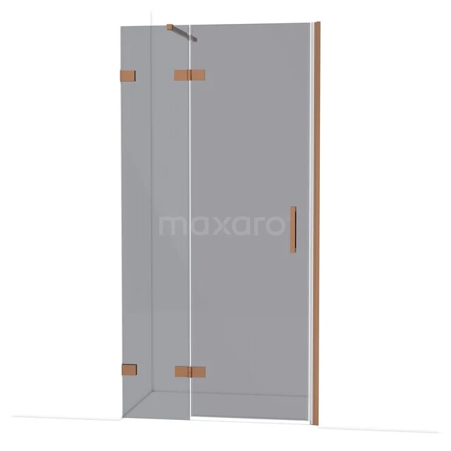 Glazen douchedeur met mat zilveren handgreep, helder glas en moderne scharnieren, perfect voor een stijlvolle badkamer.