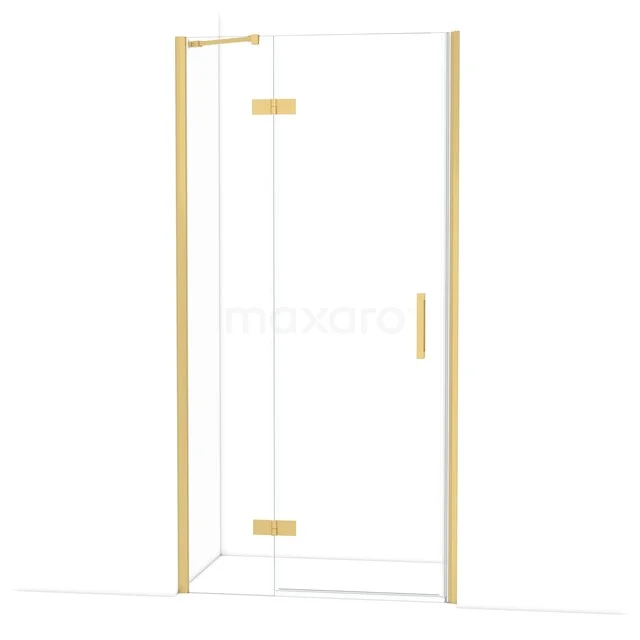 Glas Duschkabine mit goldfarbenem Rahmen und Tür, ideal für eine luxuriöse Badezimmergestaltung.