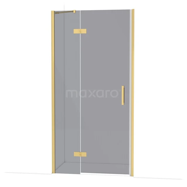 Duschtür mit goldfarbenen Rändern, Klarglas und schlankem Design, ideal als luxuriöse Ergänzung für ein modernes Badezimmer.