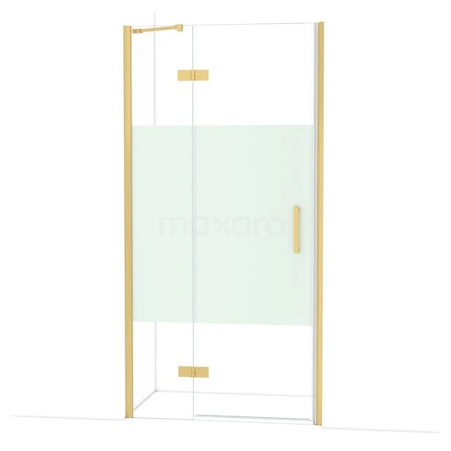 Diamond Douchedeur | 100 cm Goud Helder met matte strook Draaideur DDB21462213GG Glazen douchedeur met goudkleurig frame, scharnieren en handgreep; stijlvol design, perfect voor moderne badkamers.