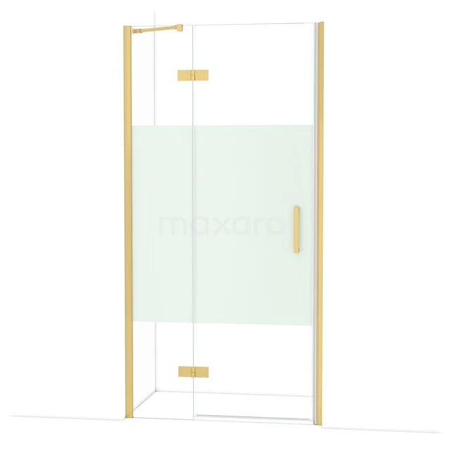 GlasduschTür mit goldfarbenem Rahmen, Scharnieren und Haltegriff; stilvolles Design, perfekt für moderne Bäder.