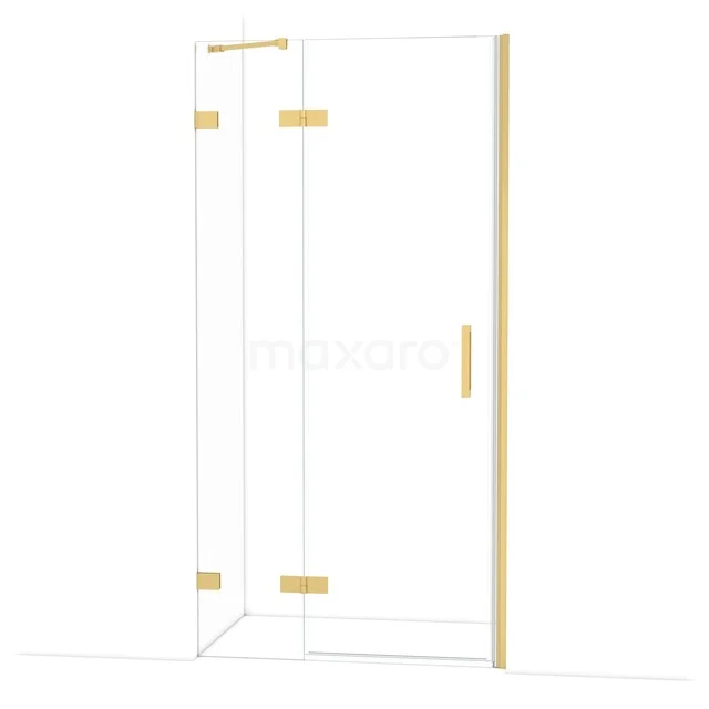 Diamond Shower door | 100 cm Gold Clear glass Pivot door DDB21462220GG Glazen douchedeur met hoekopstelling, goudkleurige beslagdetails, geschikt voor moderne badkamers.
