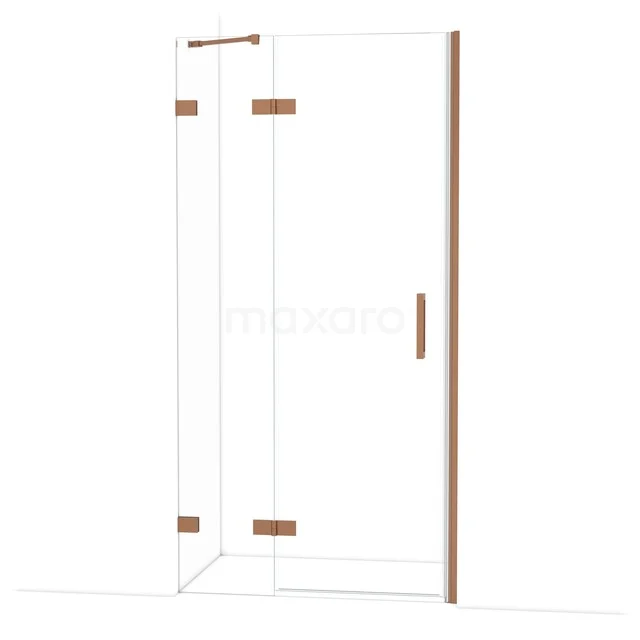 Diamond Douchedeur | 100 cm Koper Helder glas Draaideur DDB21462220KP Glazen douchewand van helder glas met messing details, modern design geschikt voor elke stijlvolle badkamer.