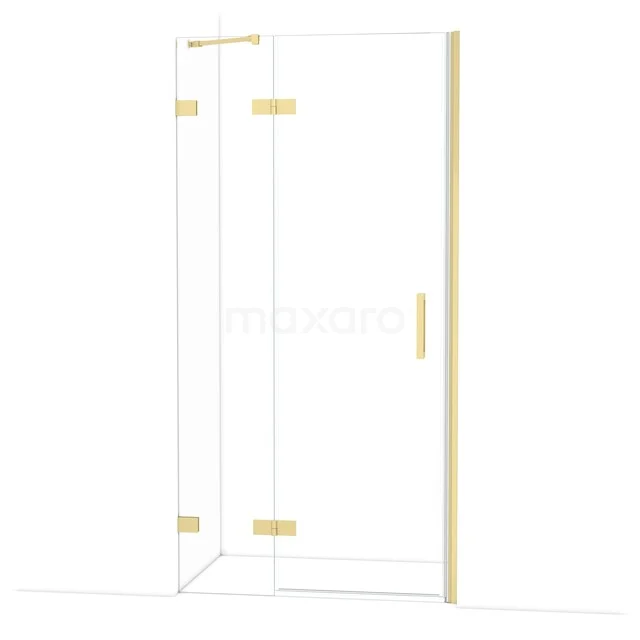 Diamond Douchedeur | 100 cm Lichtgoud Helder glas Draaideur DDB21462220LG Douchecabine met goudkleurige accenten, glazen hoekinstap en messing scharnieren voor een stijlvolle badkamer.