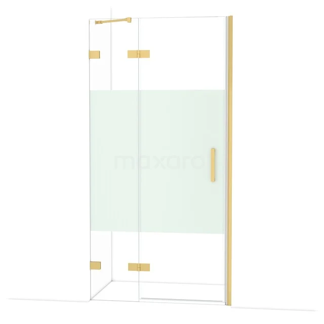 Diamond Douchedeur | 100 cm Goud Helder met matte strook Draaideur DDB21462223GG Glazen douchedeur met gouden scharnieren en handgreep, voorzien van matte strook. Chique toevoeging aan de moderne badkamer.
