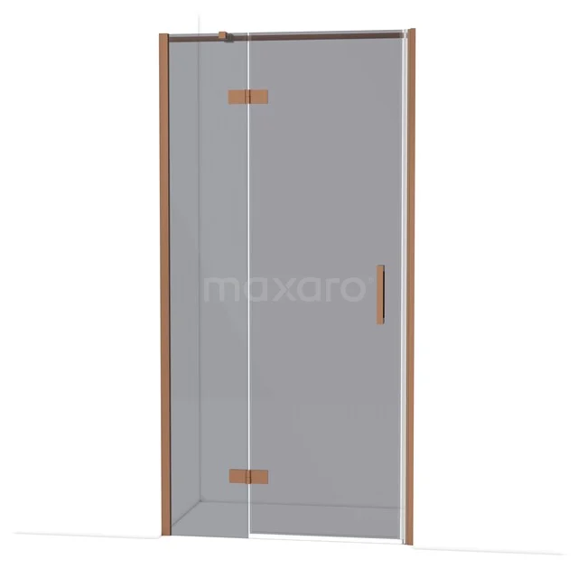 Diamond Shower door | 100 cm Copper Smoke glass Pivot door DDB21462311KP Glazen douchedeur met koperkleurige scharnieren en handgreep, ideaal voor een stijlvolle badkamerinrichting.