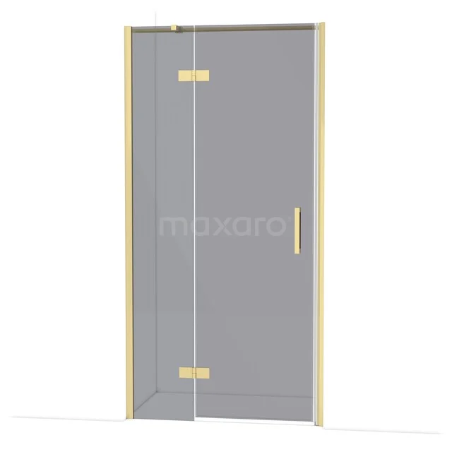 Diamond Shower door | 100 cm Light gold Smoke glass Pivot door DDB21462311LG Douchedeur van glas met goudkleurig frame en handgreep, elegante toevoeging voor een moderne badkamer.