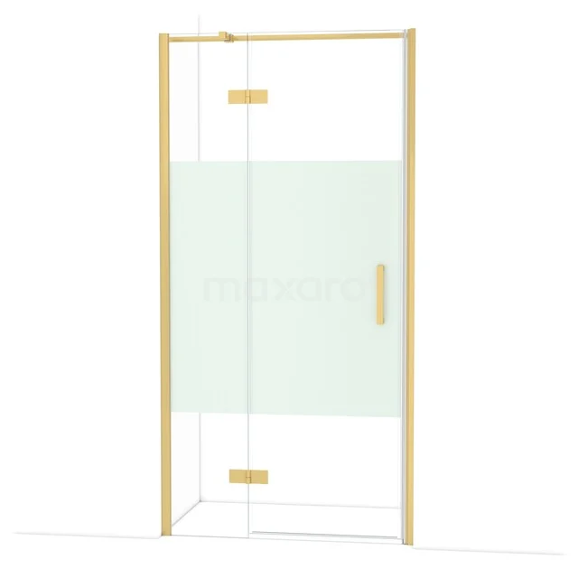 Diamond Shower door | 100 cm Gold Clear with matt strip Pivot door DDB21462313GG Gouden douchewand met transparant glas en mat wit paneel in modern design, perfect voor luxe badkamers.