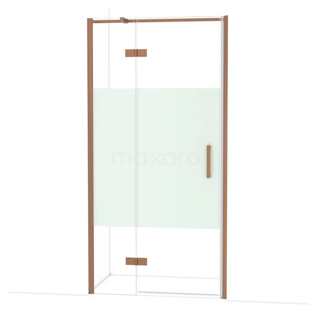 Diamond Douchedeur | 100 cm Koper Helder met matte strook Draaideur DDB21462313KP Douchecabine met goudkleurig frame, helder glas en mat gedeeld design, ideaal voor moderne badkamerstijlen.