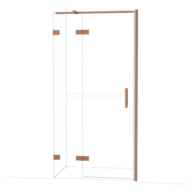 Diamond Douchedeur | 100 cm Koper Helder glas Draaideur DDB21462320KP Douchecabine met roségouden scharnieren, glazen wanden en draaideur, perfect voor een moderne badkamer.