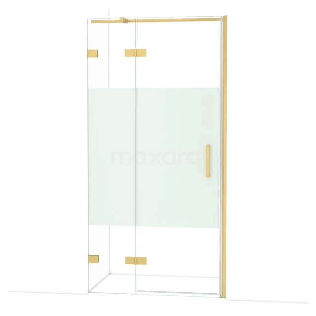 Diamond Shower door | 100 cm Gold Clear with matt strip Pivot door DDB21462323GG Gouden douchewand met strak frame en glazen paneel, perfect voor een stijlvolle en moderne badkamer.