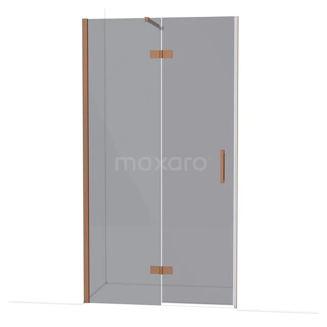 Diamond Douchedeur | 110 cm Koper Rookglas Draaideur DDB21651111KP Glazen douchedeur met hoekig design en roestvrijstalen scharnieren, ideaal voor een moderne badkamer.