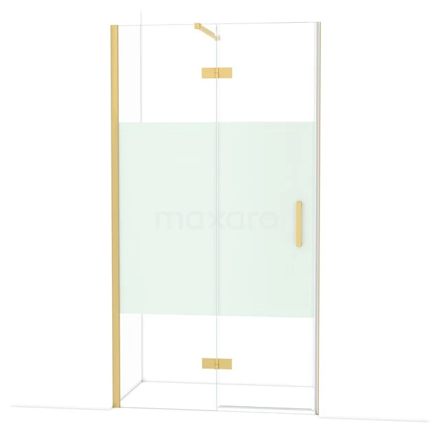 Glas Duschkabine mit goldfarbenen Akzenten, modernen Designpaneelen und stabilem Haltegriff, ideal für ein stilvolles Badezimmer.