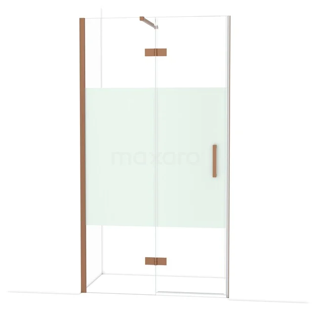 Diamond Douchedeur | 110 cm Koper Helder met matte strook Draaideur DDB21651113KP Douchecabine met glazen wanden en koperkleurige accenten, moderne stijl, perfect voor een luxe badkamer.