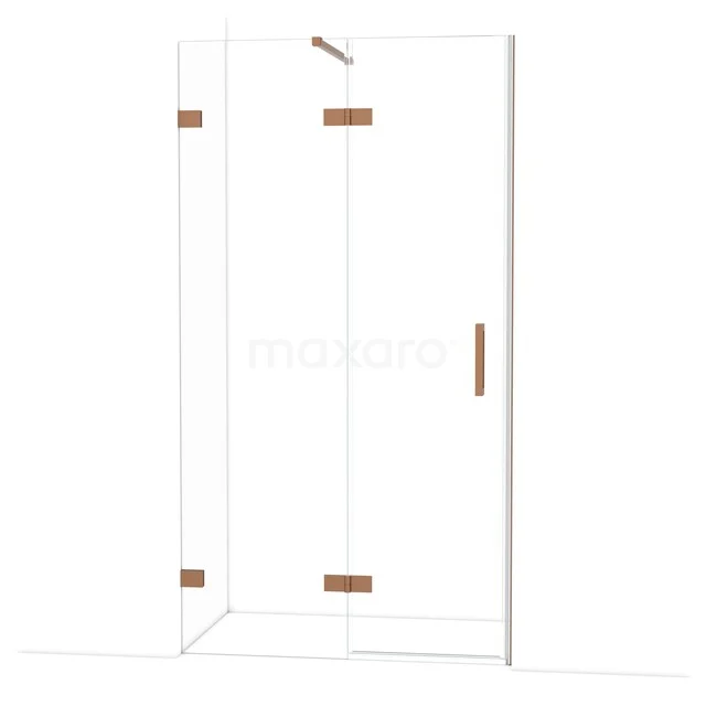 Modern glass corner shower with bronze hinges and handle, ideal for a stylish bathroom.