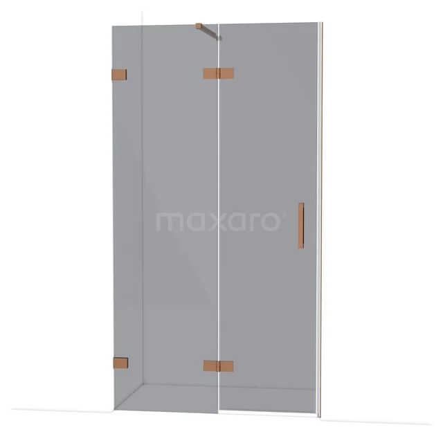 Diamond Douchedeur | 110 cm Koper Rookglas Draaideur DDB21651121KP Glazen douchewand met messing scharnieren en handgreep, moderne design stijl, ideaal voor een stijlvolle badkamerinrichting.