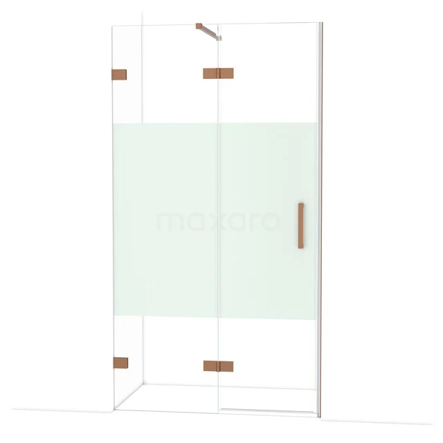 Diamond Duschtür | 110 cm Kupfer Klar mit matter Streifen Drehtür DDB21651123KP Transparente Gläserne Duschwand mit Matt Weiß Paneel und stilvollen Kupferfarbenen Akzenten, perfekt für moderne Bäder.