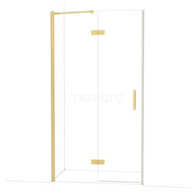 Glazen douchedeur met goudkleurige accenten, strak design en minimalistische uitstraling voor een moderne badkamerstijl.