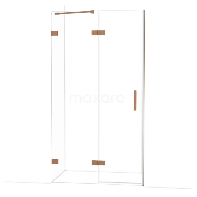 Diamond Shower door | 110 cm Copper Clear glass Pivot door DDB21651220KP Glazen douchecabine met hoekinstap, transparant glas en stijlvolle roségouden accenten, perfect voor moderne badkamers.