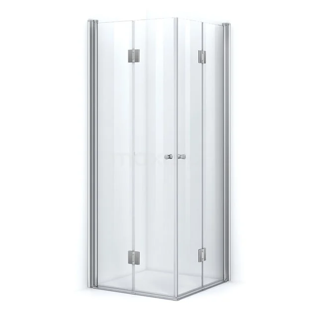 Glasene Duschkabine mit Eck-Einstieg, Aluminiumprofile, quadratisches Design, ideal für ein modernes Badezimmer.