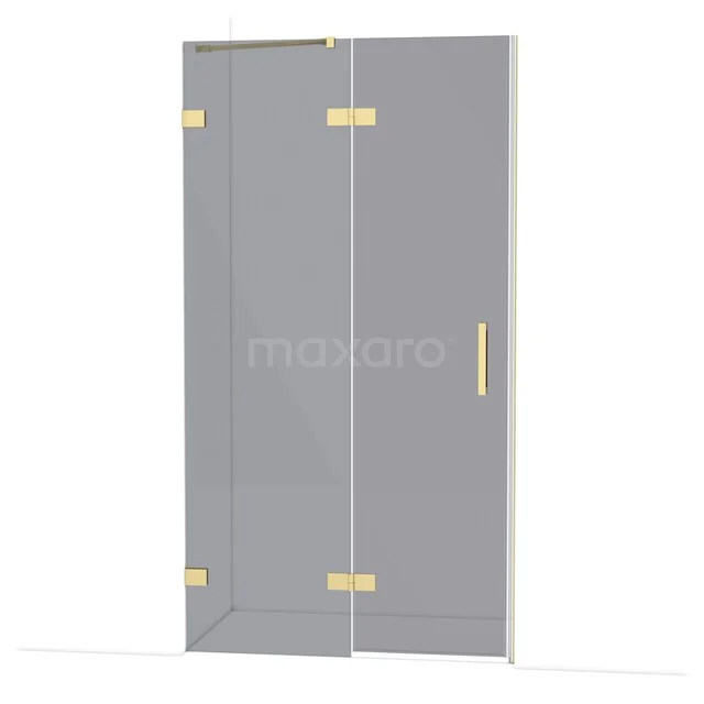 Diamond Shower door | 110 cm Light gold Smoke glass Pivot door DDB21651221LG Glazen douchedeur met goudkleurige scharnieren en handgreep, strak design, ideaal voor een moderne badkamer inrichting.